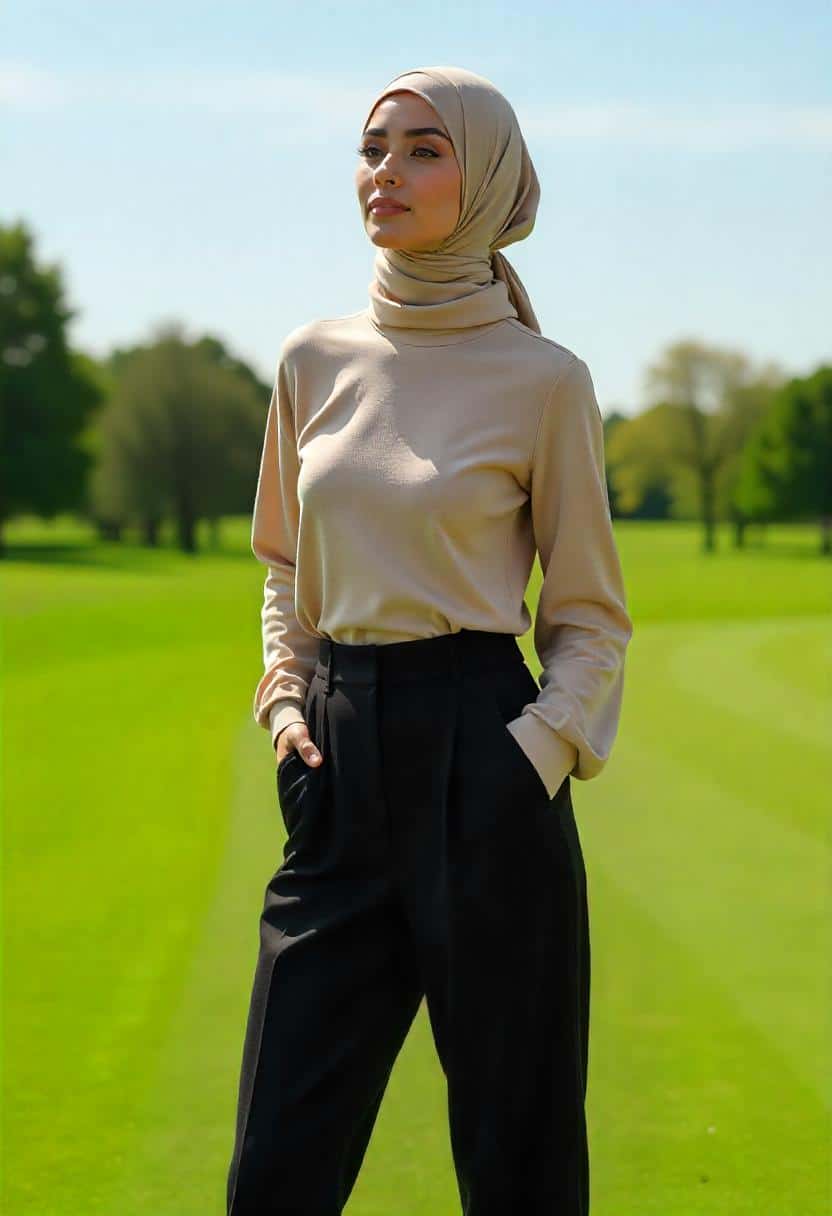 Elegant and Modest: Neutral Hijab Golf Outfit